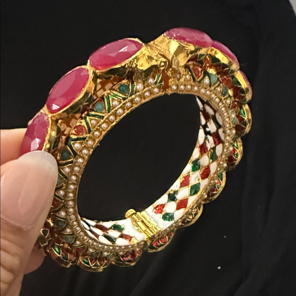 Elegant Gold plated and Pinkish red stone Bangle